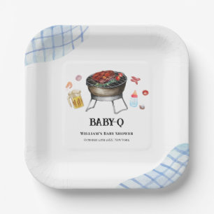 Blaue Karo-Retro-Country-Baby-Q-Baby-Party Pappteller