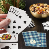 Blaue Karo-Tartan-Monogramm-Initiale Spielkarten (In Situ)