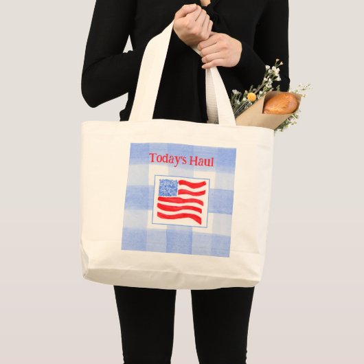 Blaue Karo-Wasserfarbe USA-Flagge  Jumbo Stoffbeutel (Vorderseite (Produkt))
