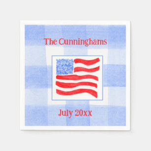 Blaue Karo-Wasserfarbe-USA-Flagge PERSONALISIEREN Serviette