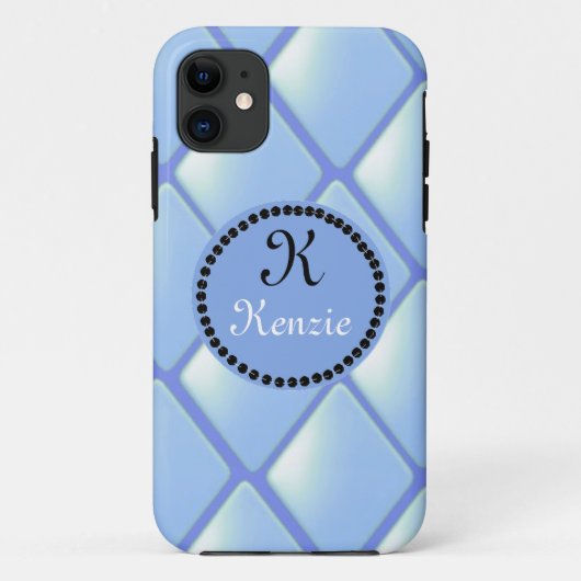 Blaue Karodiamant mit Monogramm Case-Mate iPhone Hülle (Rückseite)