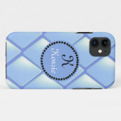 Blaue Karodiamant mit Monogramm Case-Mate iPhone Hülle (Rückseite (Horizontal))