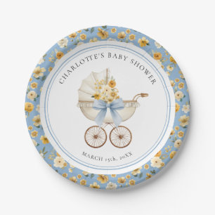 Blaue Karosse Blumen Baby Shower Teller
