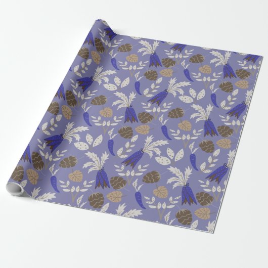 Blaue Karotten und Nüsse Muster Geschenkpapier (Ungerollt)