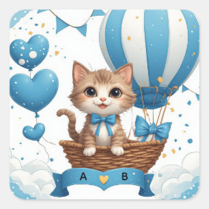 Blaue Kätzchen-Baby-Party-Wünsche 🐱 Quadratischer Aufkleber