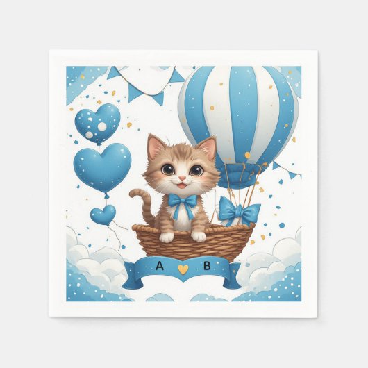 Blaue Kätzchen-Baby-Shower-Wünsche 🐱 Serviette (Vorderseite)