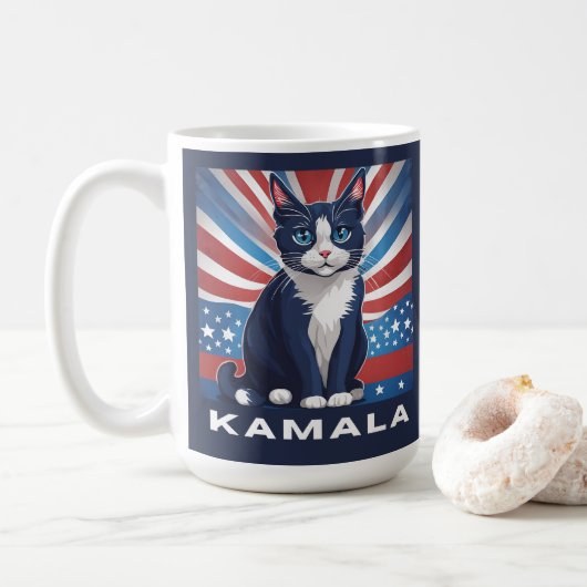 Blaue Katze für Kamala 2024 US-Wahldemokrat Kaffeetasse (Mit Donut)