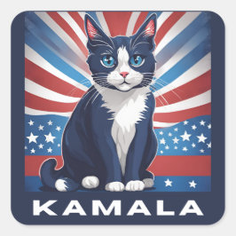 Blaue Katze für Kamala 2024 US-Wahldemokrat Quadratischer Aufkleber
