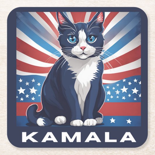 Blaue Katze für Kamala 2024 US-Wahldemokrat Rechteckiger Pappuntersetzer (Vorderseite)