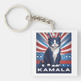 Blaue Katze für Kamala 2024 US-Wahldemokrat Schlüsselanhänger