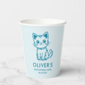 Blaue Katze Geburtstagsparty mit Farbkätzchen Pappbecher (Rückseite)