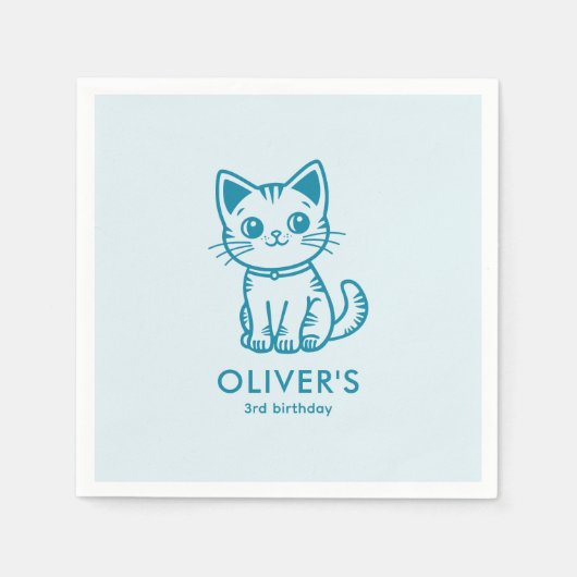 Blaue Katze Geburtstagsparty mit Farbkätzchen Serviette (Vorderseite)