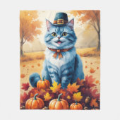 Blaue Katze im Herbst hinterlässt Erntedank Fleecedecke (Vorderseite)