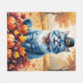Blaue Katze im Herbst hinterlässt Erntedank Fleecedecke (Vorderseite (Horizontal))