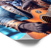 Blaue Katze in Steampunkkleid Gitarre im Pub Poster (Ecke)