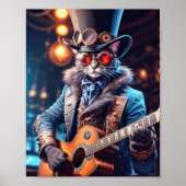 Blaue Katze in Steampunkkleid Gitarre im Pub Poster (Vorne)