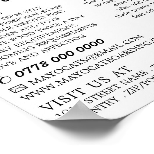 Blaue Katze, Katze Boarding, Werbung Poster (Ecke)