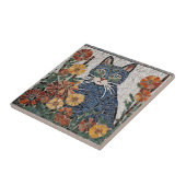 Blaue Katze mit Blume geflecktem Mosaik Fliese (Seite)