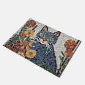 Blaue Katze mit Blume geflecktem Mosaik Fußmatte (Schrägansicht)