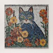 Blaue Katze mit Blume geflecktem Mosaik Puzzle (Vertikal)