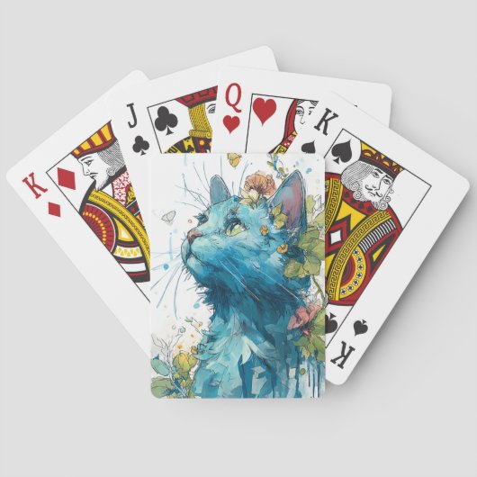Blaue Katze mit Blume Spielkarten (Rückseite)
