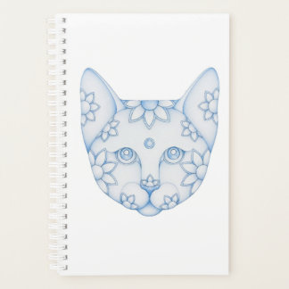 BLAUE KATZE MIT BLUMEN PLANER NOTIZBUCH