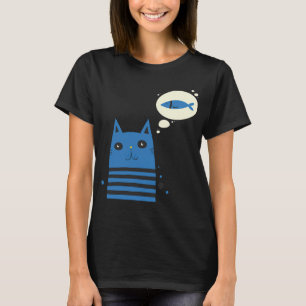 Blaue Katze mit Fisch im Sinn T-Shirt