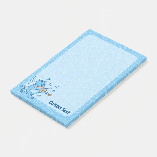 Blaue Katze mit Geigennotizen Post-it Klebezettel (angewinkelt)