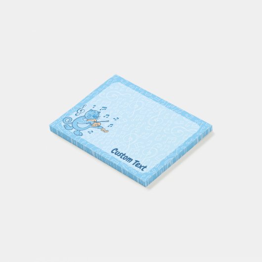Blaue Katze mit Geigennotizen Post-it Klebezettel (angewinkelt)