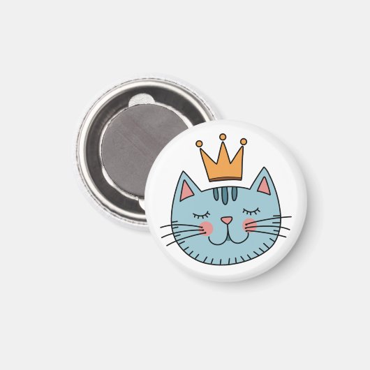 Blaue Katze mit gelber Krone Magnet (Vorderseite/Rückseite)