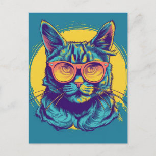Blaue Katze mit orangefarbener Brille Postkarte
