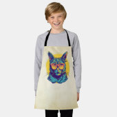 Blaue Katze mit orangefarbener Brille Schürze (Getragen)