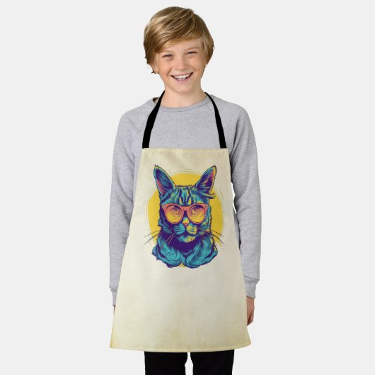 Blaue Katze mit orangefarbener Brille Schürze (Getragen)