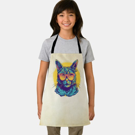 Blaue Katze mit orangefarbener Brille Schürze (Insitu)