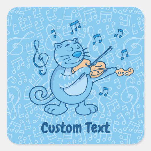 Blaue Katze mit Violin Square Sticker (Vorderseite)