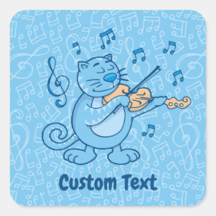 Blaue Katze mit Violin Square Sticker