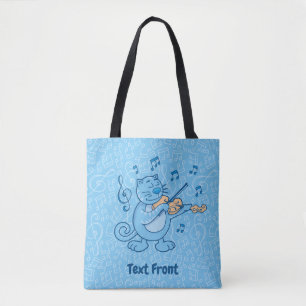 Blaue Katze mit Violin Tote Tasche