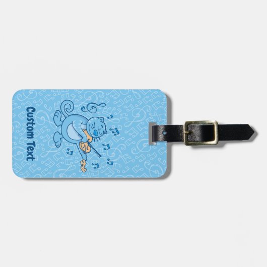 Blaue Katze mit Violine Gepäckanhänger (Vorderseite horizontal)