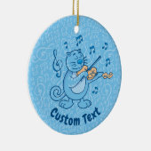 Blaue Katze mit Violine Keramik Ornament (Rechts)