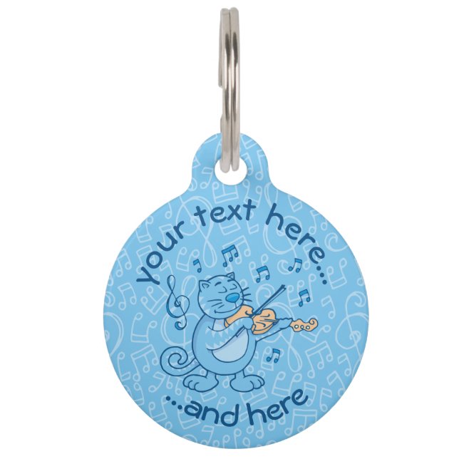 Blaue Katze mit Violine Pet-Aufkleber Haustiermarke (Vorderseite)