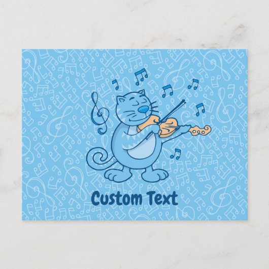 Blaue Katze mit Violine Postkarte (Vorderseite)