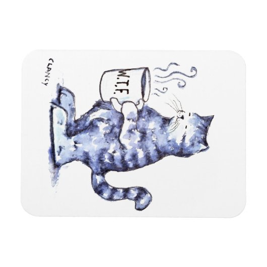 Blaue Katze mit WTF Cup Magnet (Horizontal)