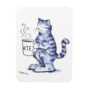 Blaue Katze mit WTF Cup Magnet