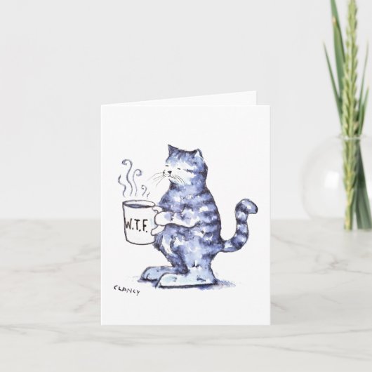 Blaue Katze mit WTF Karte (Vorderseite)