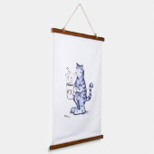 Blaue Katze mit WTF-Tasse Wandteppich Mit Holzrahmen (Gewinkelt)