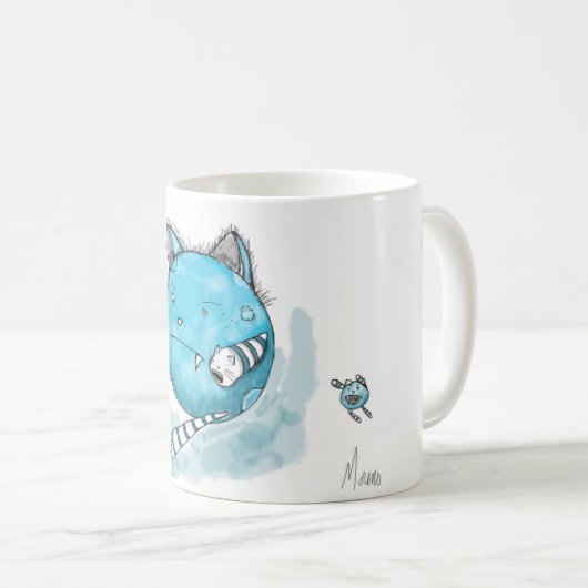 Blaue Katze - Monster-Tasse Kaffeetasse (VorderseiteRechts)