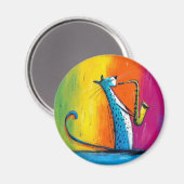 Blaue Katze spielt Saxophon Magnet (Vorderseite/Rückseite)