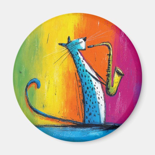 Blaue Katze spielt Saxophon Magnet (Vorne)