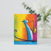Blaue Katze spielt Saxophon Postkarte (Stehend Vorderseite)
