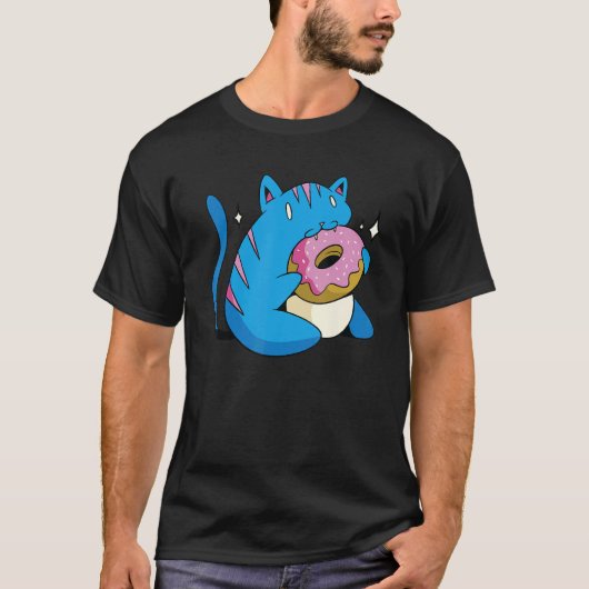 Blaue Katze und Donuts T-Shirt (Vorderseite)